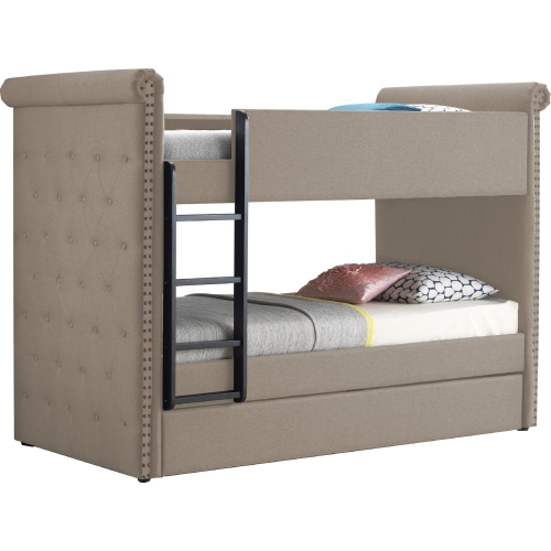 Romana II Twin/Twin Bunk Bed & Trundle in Beige Fabric