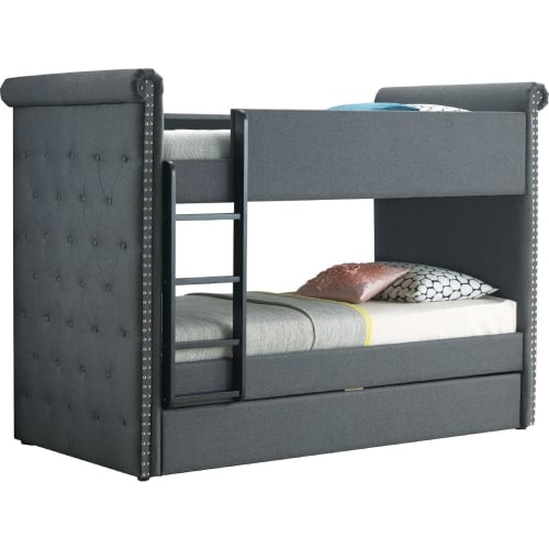 Romana II Twin over Twin Bunk Bed & Trundle in Gray Fabric