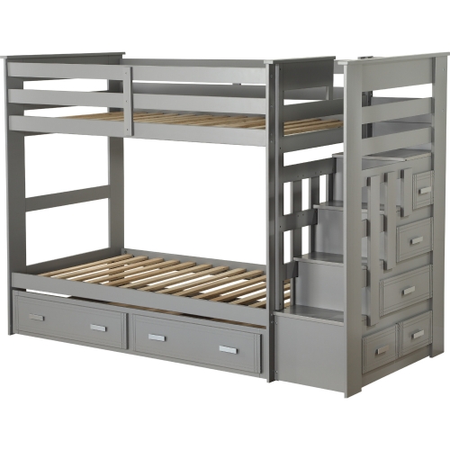 Allentown Twin  Bunk Bed w/ Storage Ladder & Trundle in Gray