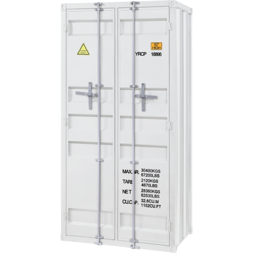 Cargo Armoire Wardrobe in White Metal