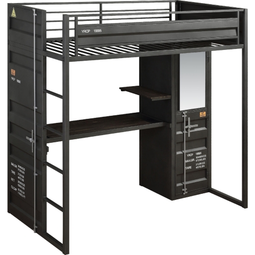 Cargo Storage Twin Loft Bed in Gunmetal Finish