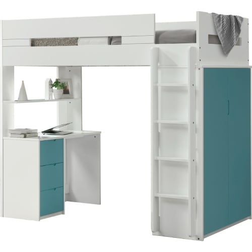 Nerice Loft Bed in White & Teal