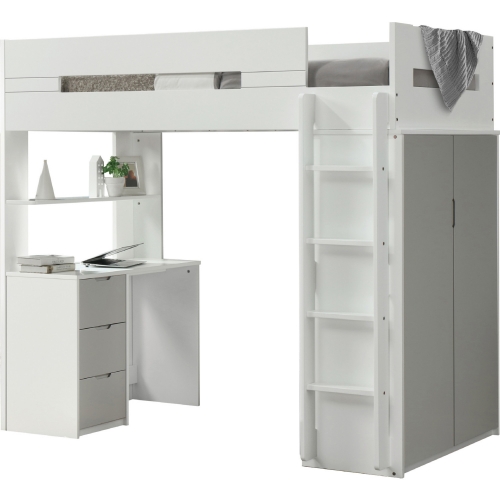 Nerice Loft Bed in White & Gray