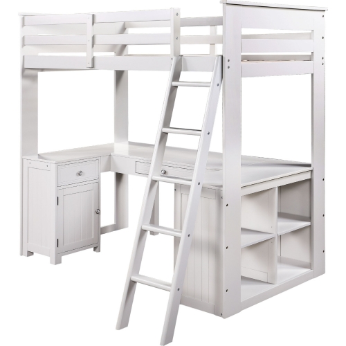 Ambar Loft Bed w/ Chest, Desk & Bookcase in Light Gray