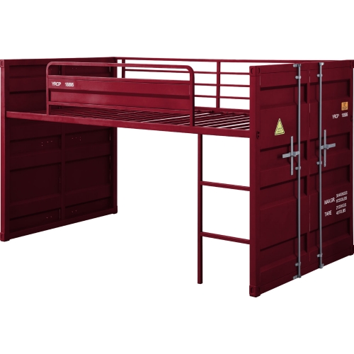 Cargo Twin Loft Bed w/ Slide in Red Finish Metal