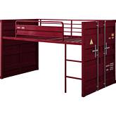 Cargo Twin Loft Bed w/ Slide in Red Finish Metal