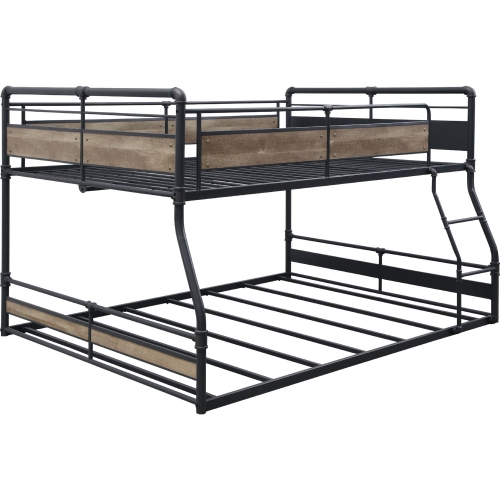 Cordelia Full over Queen Bunk Bed in Antique Oak, Black & Bronze