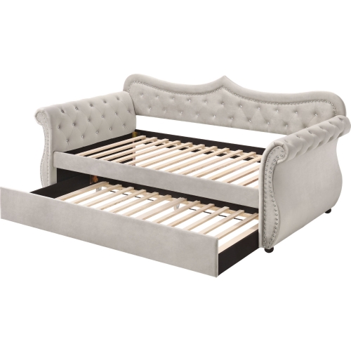 Adkins Twin Daybed & Trundle in Tufted Beige Fabric