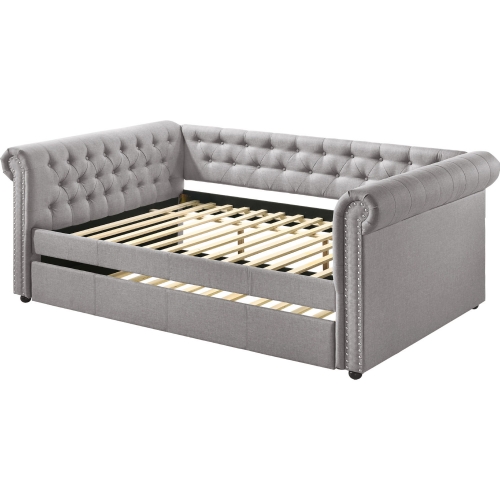 Justice Full Daybed & Twin Trundle in Tufted Smoke Gray Fabric