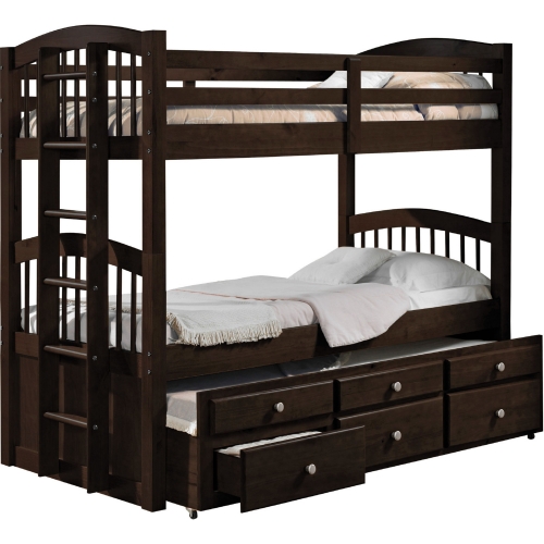 Micah Twin over Twin Bunk Bed & Trundle w/ Drawers in Espresso