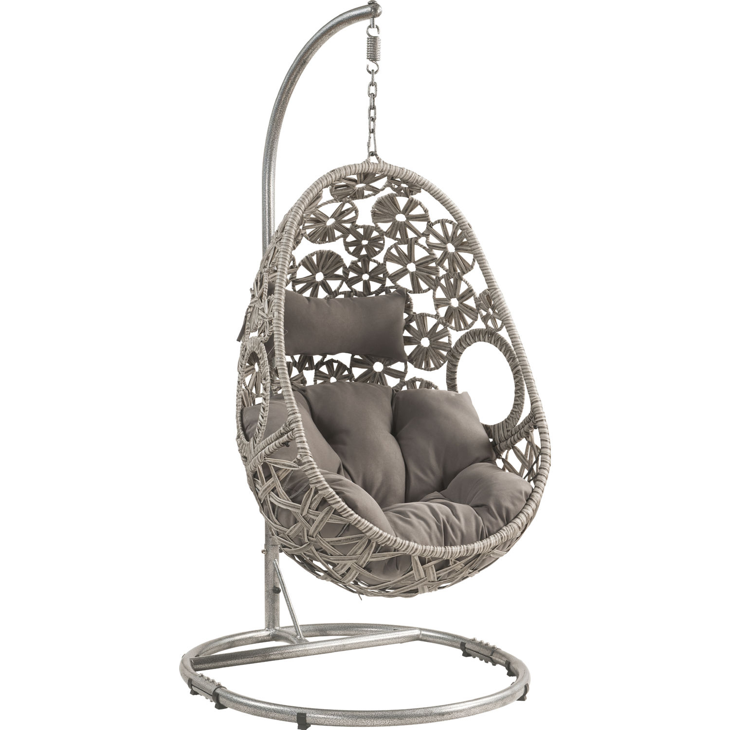 Acme 45107 Sigar Outdoor Hanging Chair & Stand in Light Gray Fabric & Wicker