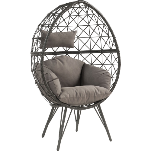 Aeven Outdoor Accent Lounge Chair in Light Gray Fabric & Black Wicker