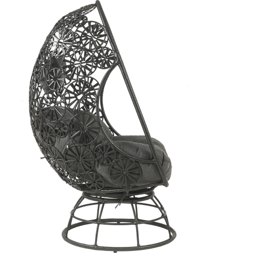 Hikre Outdoor Accent Lounge Chair & Table in Gray Fabric & Black Wicker