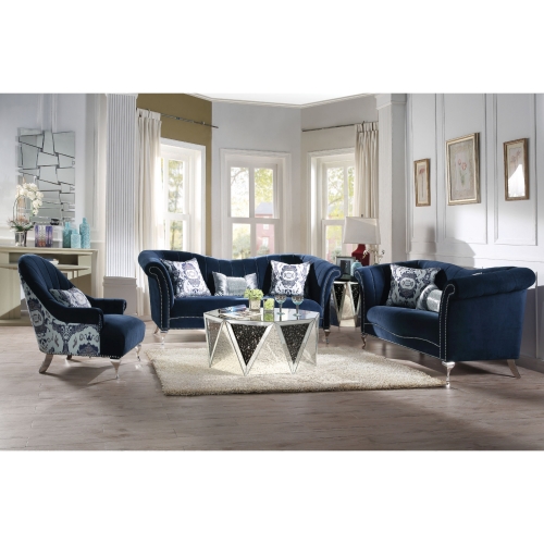 Jaborosa Loveseat with 2 Pillows in Blue Velvet