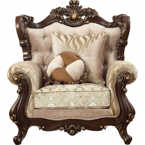 Shalisa Accent Chair w/ 2 Pillows in Walnut & Fabric