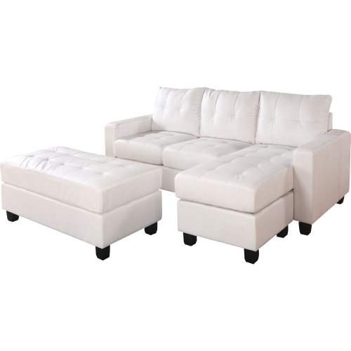 Lyssa Sectional Sofa w/ Ottoman in White Bonded Leather Match