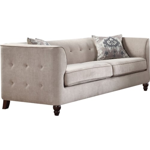 Cyndi Sofa w/ 2 Pillows in Tufted Light Gray Fabric