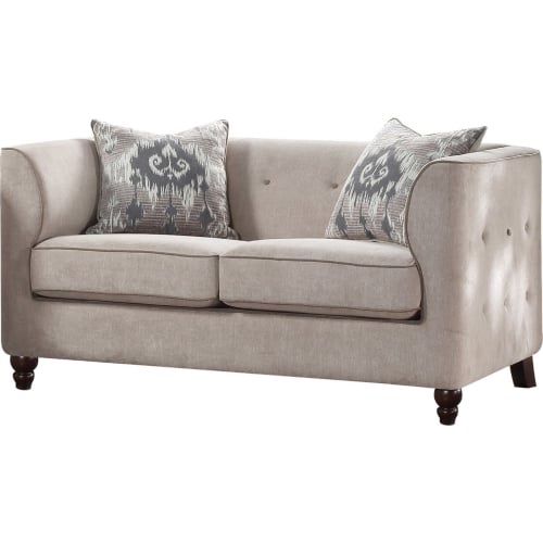 Cyndi Loveseat w/ 2 Pillows in Tufted Light Gray Fabric