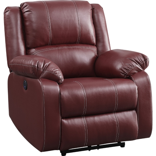 Zuriel Power Recliner in Dark Red Leatherette