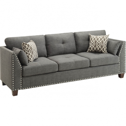 Laurissa Sofa w/ Pillows in Light Charcoal Gray Linen