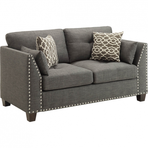 Laurissa Loveseat w/ Pillows in Light Charcoal Gray Linen