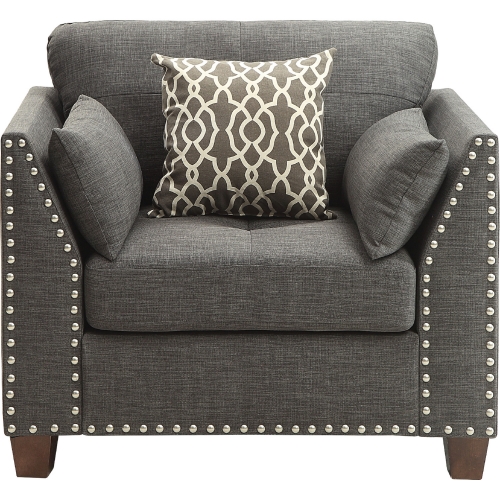 Laurissa Accent Chair w/ Pillows in Light Charcoal Gray Linen