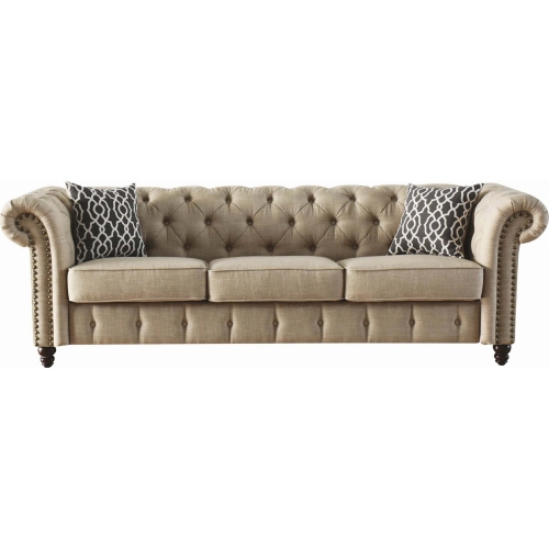 Aurelia Sofa w/ 2 Pillows in Tufted Beige Linen