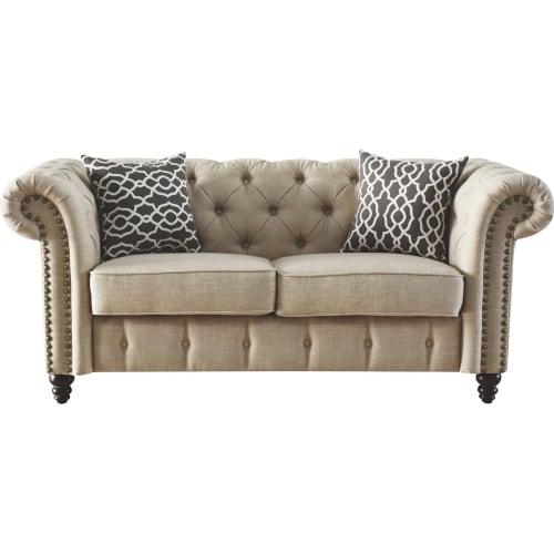 Aurelia Loveseat with 2 Pillows in Tufted Beige Linen