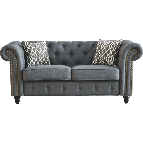 Aurelia Loveseat w/ 2 Pillows in Tufted Gray Linen