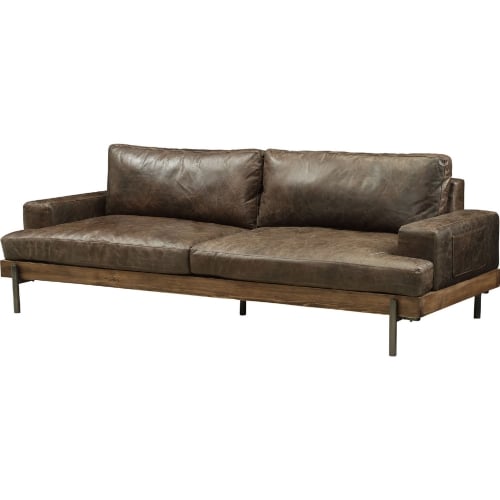 Silchester Sofa in Distressed Brown Top Grain Leather & Oak