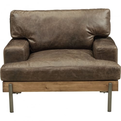 Silchester Accent Chair in Distressed Brown Top Grain Leather & Oak