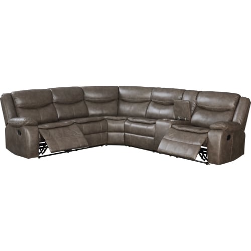 Tavin Dual Recline Sectional Sofa in Taupe Leather-Aire