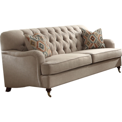 Alianza Sofa w/ 2 Pillows in Tufted Beige Fabric