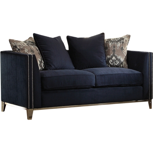 Phaedra Loveseat with in Blue Fabric with Nailhead on Stainless Legs