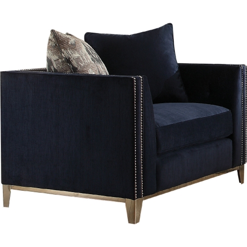 Phaedra Arm Chair in Blue Fabric with Nailhead on Stainless Legs