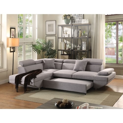 Jemima Sectional Sofa w/ Left Chaise & Sleeper in Gray Fabric