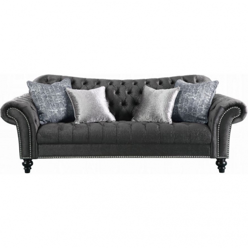 Gaura Sofa w/ 4 Pillows in Gray Velvet