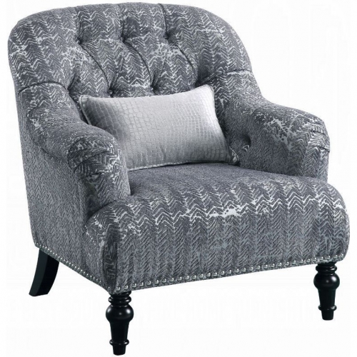 Gaura Accent Chair w/ 1 Pillow in Pattern Gray Velvet