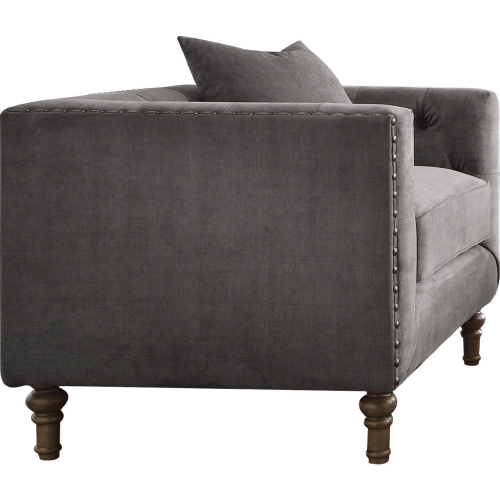 Sidonia Arm Chair in Gray Velvet w/ Nailhead on Turned Wood Leg