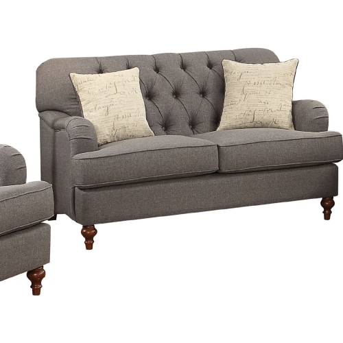 Alianza Loveseat w/ 2 Pillows in Tufted Dark Gray Fabric