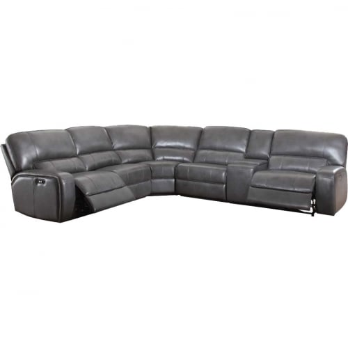 Saul Power Motion Sectional Sofa & USB Dock in Gray LeatherAire