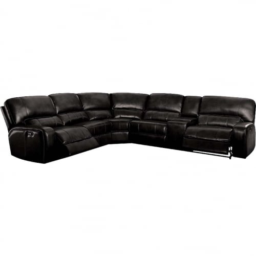 Saul Power Motion Sectional Sofa & USB Dock in Black LeatherAire