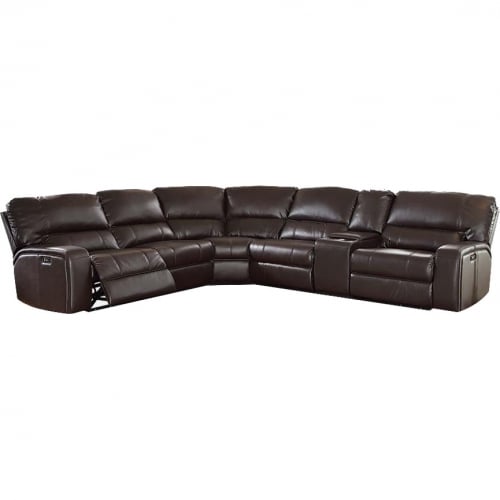 Saul Power Motion Sectional Sofa & USB Dock in Espresso LeatherAire