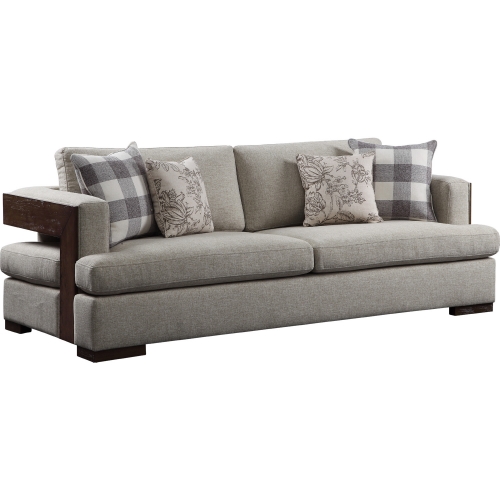 Niamey Sofa w/ 4 Pillows in Walnut & Fabric