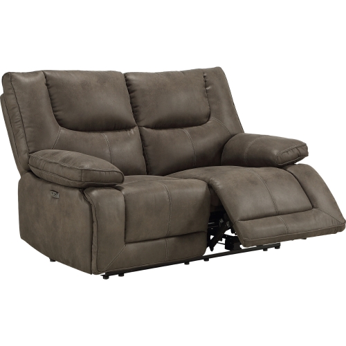 Harumi Power Motion Loveseat w/ USB in Gray Leather-Aire