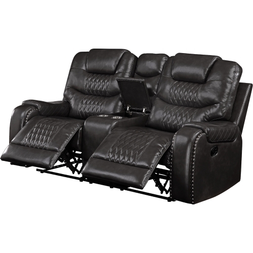 Braylon Reclining Loveseat w/ Console in Magnetite Leatherette