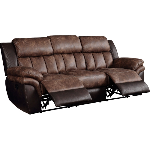 Jaylen Dual Recline Sofa in Toffee & Espresso Polsihed Microfiber