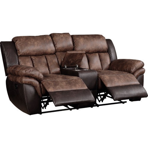 Jaylen Reclining Loveseat w/ Console in Toffee & Espresso Microfiber