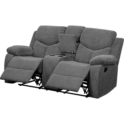 Kalen Reclining Loveseat w/ Console in Gray Chenille