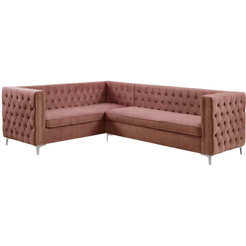 Rhett Sectional Sofa in Tufted Dusty Pink Velvet